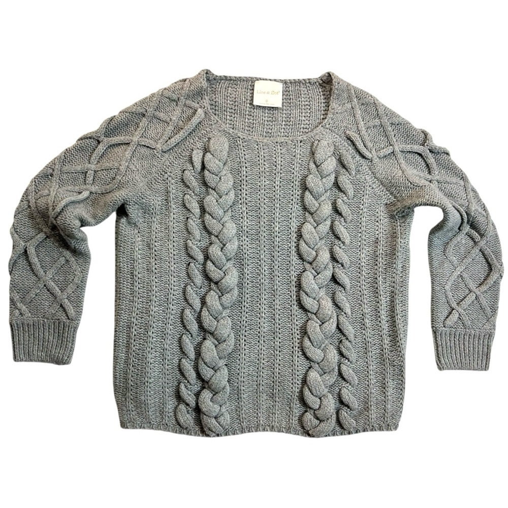 Line & Dot Sweater Chunky Cable Knit Wool / Nylon Small Gray Pullover